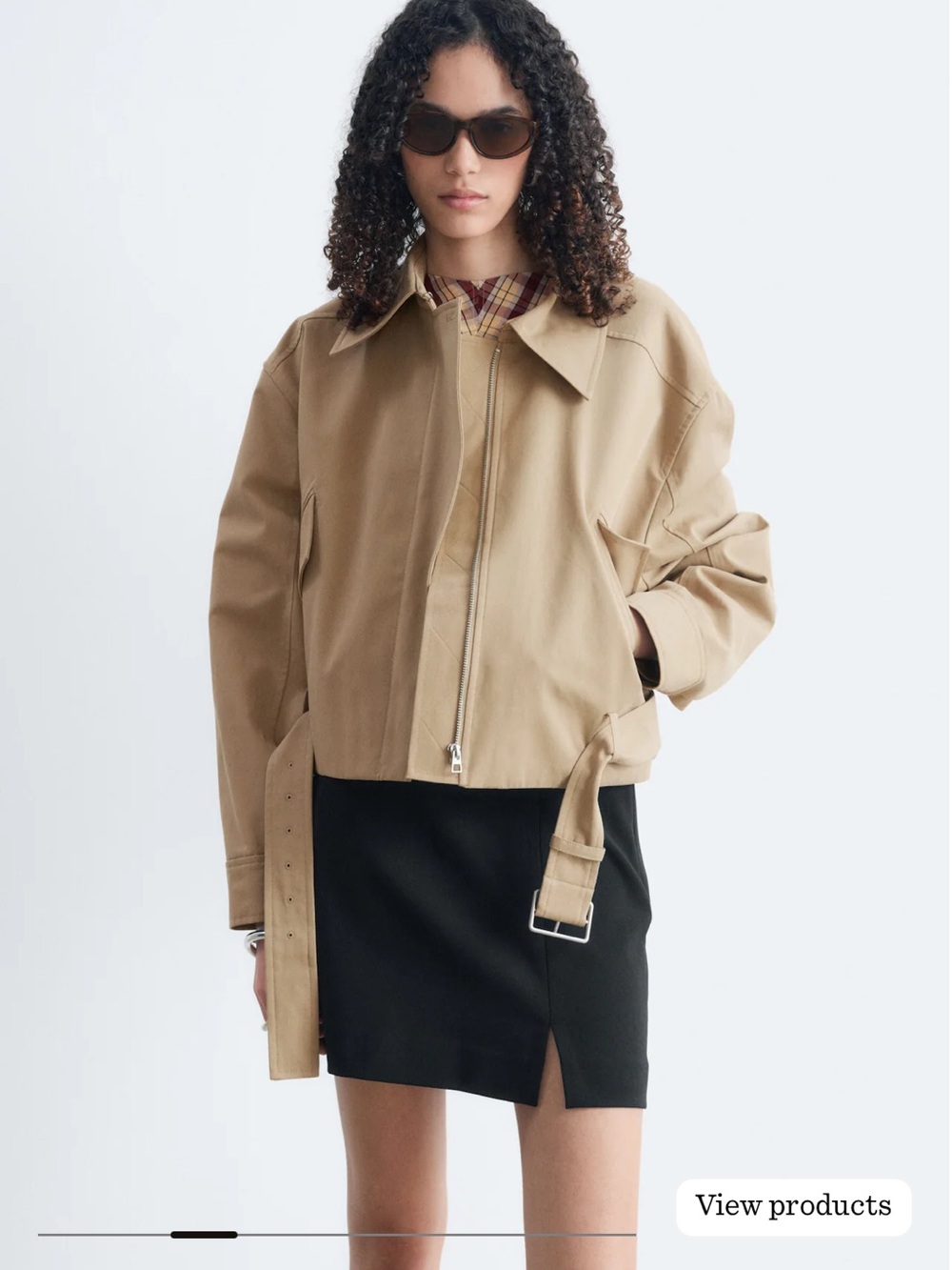 & Other Stories Belted Cotton Twill Jacket in Beige size L